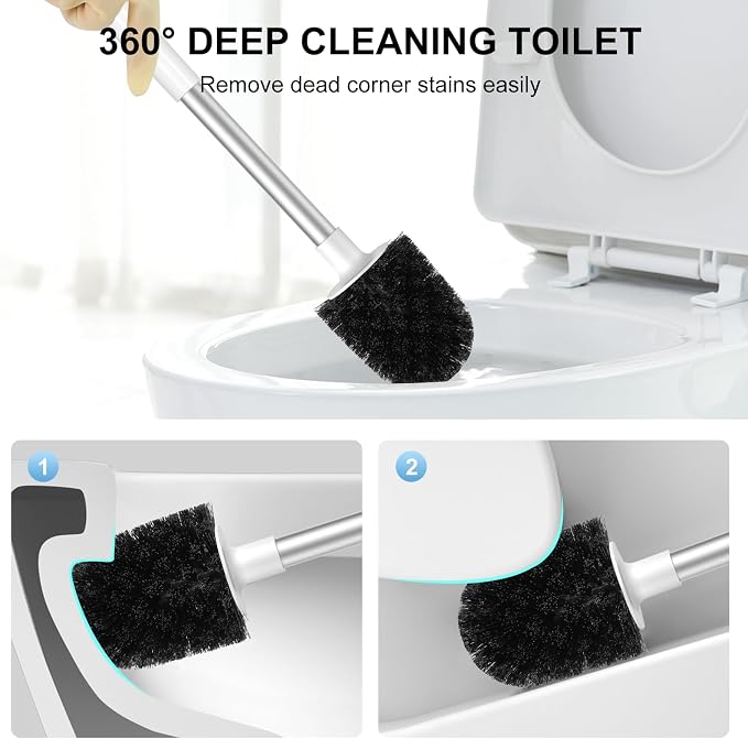 SetSail Toilet Brush and Holder 2 Pack, Self Closing Lid Toilet Bowl Brushes - Image 6