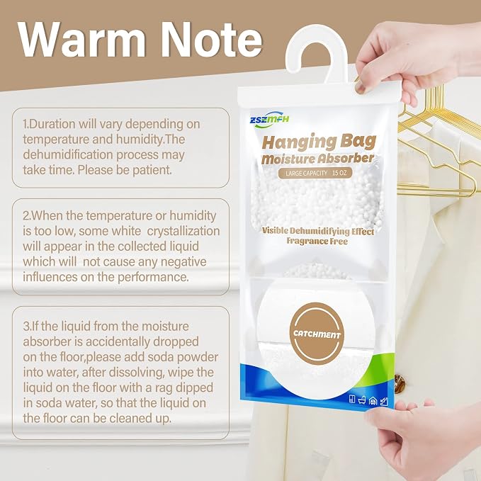 ZSZMFH 8 Pack Moisture Absorber Hanging Bags, Fragrance Free Humidity Packs - Image 3