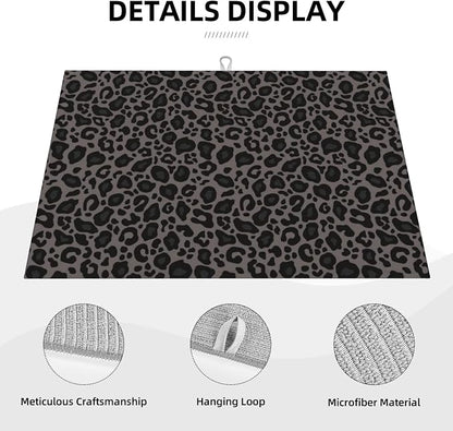Black Grey Leopard Print Dish Drying Mat Cheetah Wild Animal Dark Skin Drying - Image 2