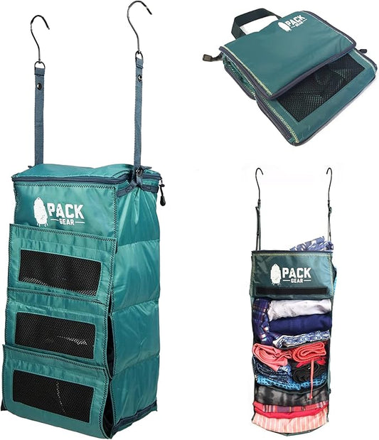 Pack Gear Hanging Luggage Organizer - Our Carry On Closet Insert Fits inside easily - Our Hanging Luggage Organizer Uses Velcro to Allow Instant Access to your Clothes (Mesh Green, Carry-On Size)