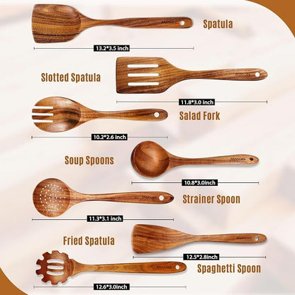 Mooues Wooden Spoons for Cooking, Wooden Utensils for Cooking Natural Teak - Image 6