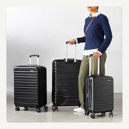 Amazon Basics 3-Piece Set (21", 26", 30"), Hardshell Suitcases With Wheels, Expandable For Up to 25% More Space, With Scratch-Resistant Surface, Four Multi-directional Wheels, Black