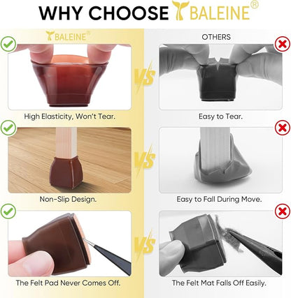 BALEINE 32 Pack Silicone Chair Leg Floor Protectors, Stool Leg Protectors Cap - Image 3