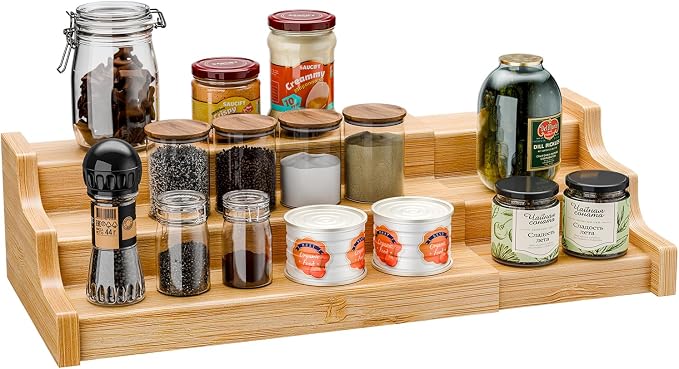 Simple Trending Spice Rack Kitchen Cabinet Organizer, 3 Tier Bamboo Expandable by SimpleTrending