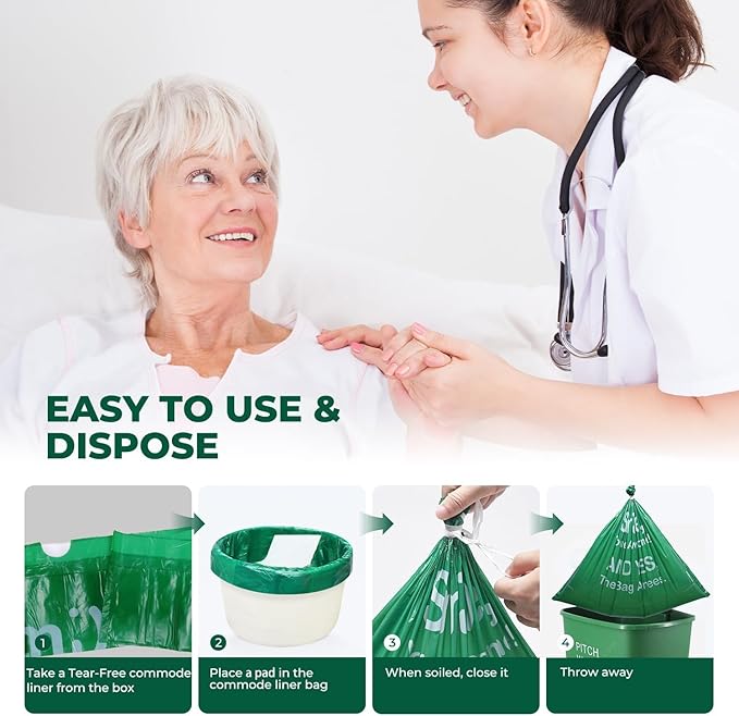 Commode Liners with Absorbent Pads, 30Pack Tear-Free Leak-Proof Bedside Commode Liners, Universal Disposable Commode/Bed Pan Liners for Bedside Commode, Standard Toilet, Chair Bucket(30Bags+30Pads)