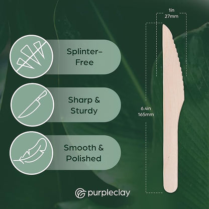 PURPLECLAY Wooden Knives Disposable – 300 Piece Wood Compostable Knives - Image 4