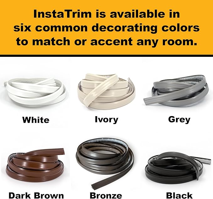 InstaTrim White New & Improved Caulk Trim, 3/4" by 10 ft, Flexible, Waterproof for Bathroom, Floors, and Walls | Easy Installation | No Mess, Stain Resistant, Made in The USA