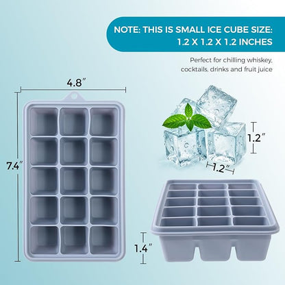 Silicone Ice Cube Trays with Lids 3-Pack, 15-Cavity Ice Tray Set - Image 5