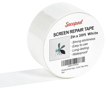 White Window Screen Repair Tape, 2 in X 30 FT Kit by Secopad