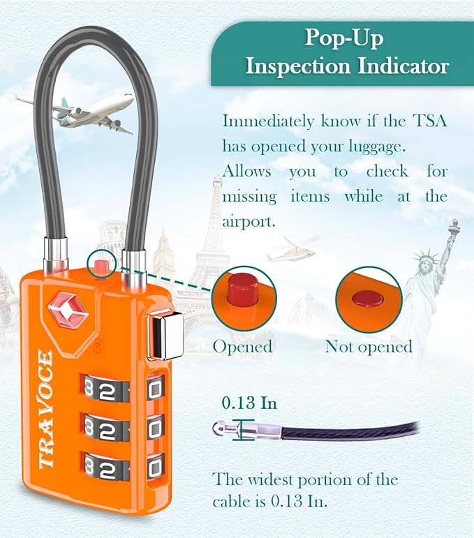 TSA Approved Luggage Locks, Travel Locks Which Also Work Great as Gym Locks, Toolbox Lock, Backpack and More, Orange 4 Pack