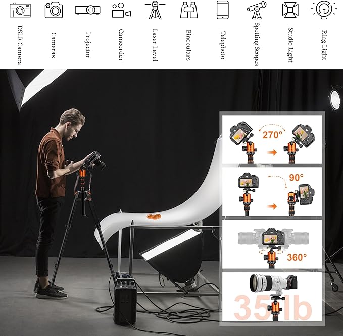 JOILCAN Tripod for Camera, 81" Aluminum Camera Tripod Stand, 83" DSLR Tripods & Monopods, Heavy Duty Travel Tripod for Binoculars Spotting Scope Telescope, Max Load 35lb
