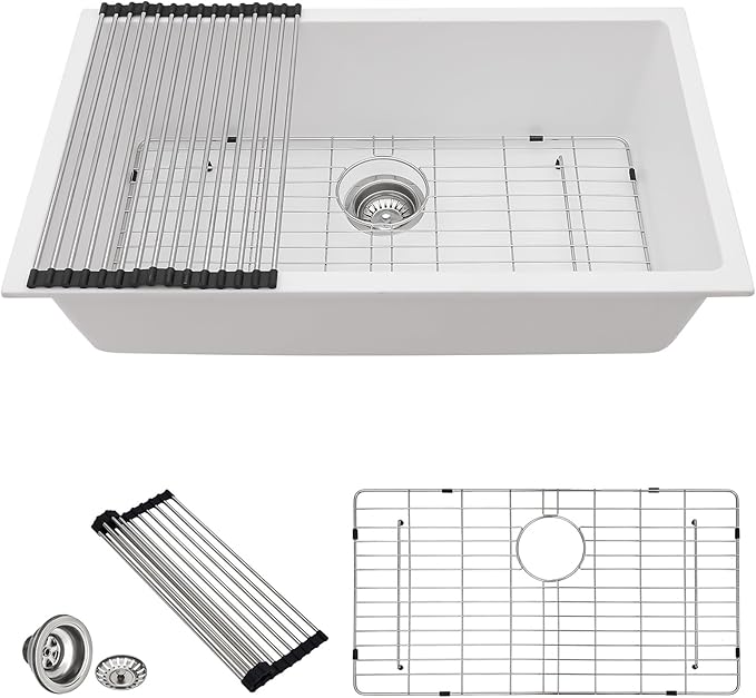 33 Granite Composite Kitchen Sink - Donsdey 33×19 Inch Undermount Kitchen Sink White Granite Quartz Composite Under Counter Single Bowl Sink Basin