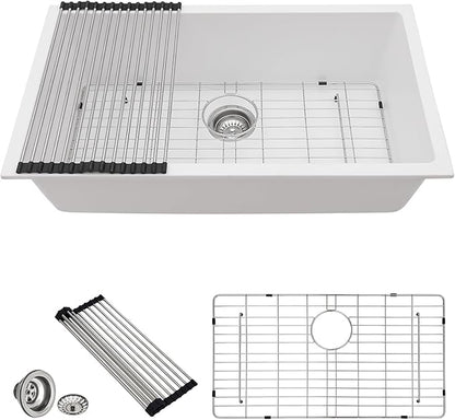 33 Granite Composite Kitchen Sink - Donsdey 33×19 Inch Undermount Kitchen Sink White Granite Quartz Composite Under Counter Single Bowl Sink Basin
