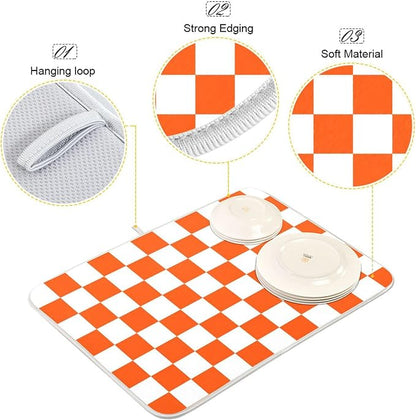 Burnt Orange Chessboard Dish Drying Mat - Image 4