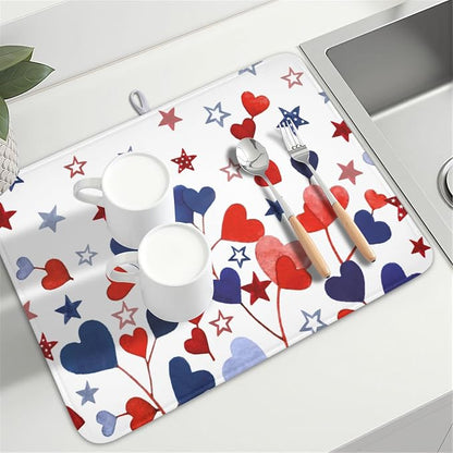 4th of July Dish Drying Mat for Kitchen Counter Patriotic Red Blue Star Love - Image 8