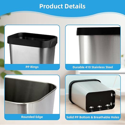 3 Pack Stainless Steel Trash Can 3 Gallon, Open Top Trash Can, Rectangle - Image 5