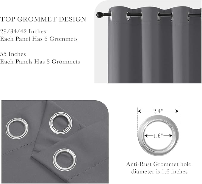 PONY DANCE Short Gray Blackout Curtains for Kitchen Over Sink 36 inch Long, Thermal Insulated Black Out Cafe RV Bunk Panels, Grommet Drapes for Bathroom Basement Small Window(2 Panels, 42 inches Wide)