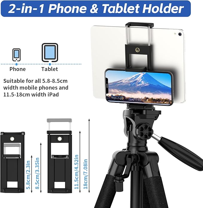 MACTREM 75 Inch Camera Tripod for Sony Canon Nikon, Lightweight Travel Video Aluminum Tripod Stand with Cell Phone Mount for iPad Phone