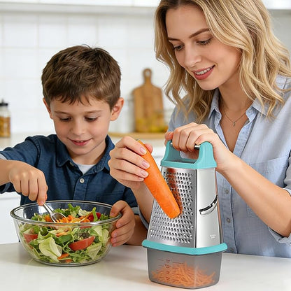Ourokhome Cheese Grater with Handle, Stainless Steel Box Grater, 4 Side Kitchen - Image 2