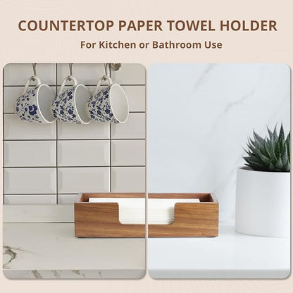 Paper Towel Dispenser Countertop, Acacia Wood Folded Paper Hand Towel Holder - Image 3
