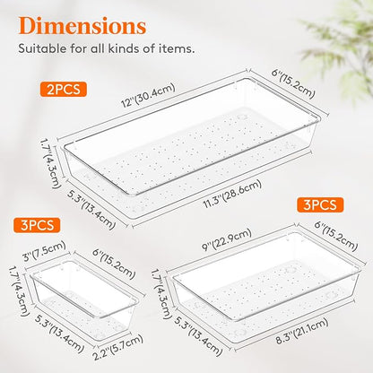 Lifewit 8 Pcs Large Bathroom Drawer Organizers, 3 Sizes Clear Plastic Storage - Image 2