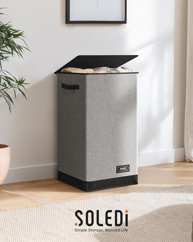 SOLEDI Laundry Hamper with Lid 90L Large & Tall Collapsible Laundry Basket, Clothes Hamper with Bag Removable Easy to Carry, Dirty Hampers for Bedroom, Bathroom, Dorm, College, Grey