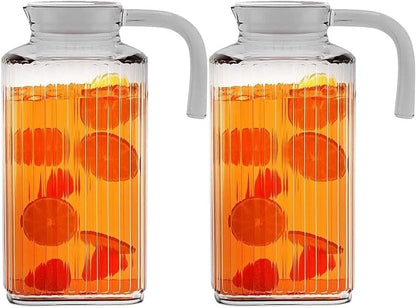 Fridge Pitcher Set of 2– 60 OZ. Glass Water Pitcher by Glavers