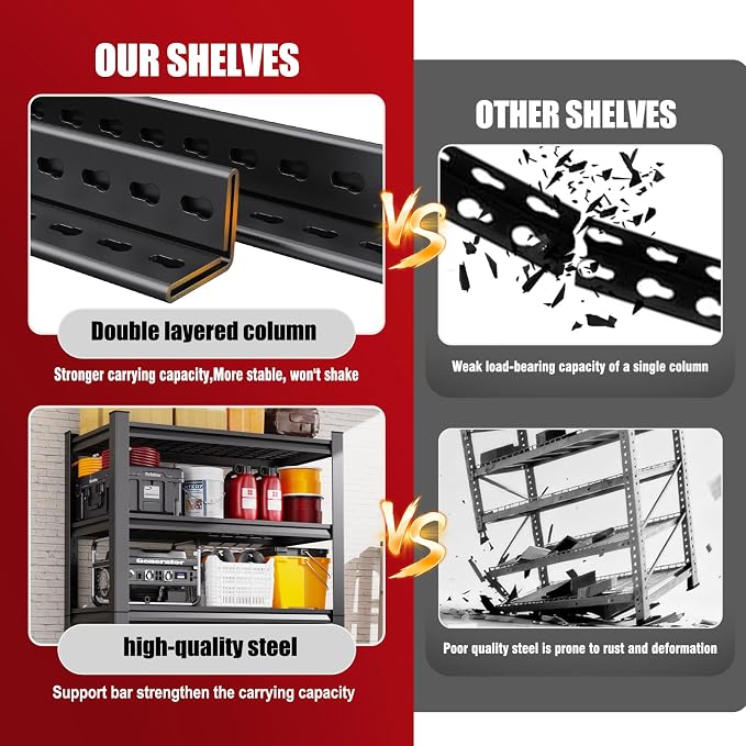 Set of 4 Garage Shelving-3000 lbs 5 Tier Storage Shelves, Adjustable Heavy Duty - Image 4