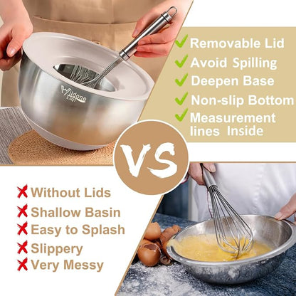 Wildone Mixing Bowls with Airtight Lids, with 3 Grater Attachments, Scale Mark - Image 3