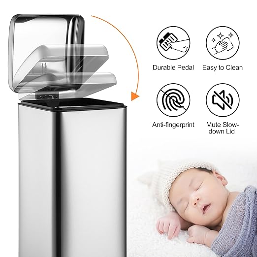 TrailBlaze 8Gallon / 30L Kitchen Trash Can, Stainless Steel Rectangular Pedal - Image 6