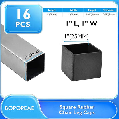 16 Pcs 1" x 1" Square Rubber Chair Leg Caps, PVC Table Leg Covers, Flexible & - Image 2