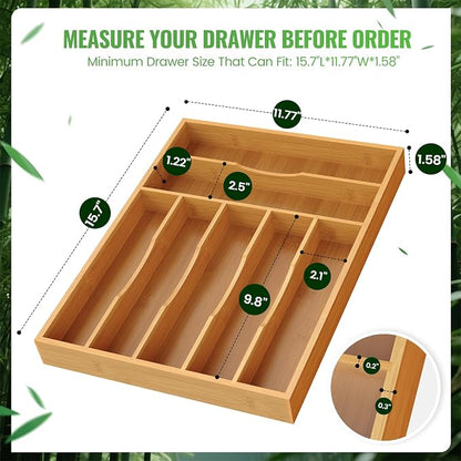 Bamboo Silverware Organizer, Bamboo Kitchen Drawer Cutlery Organizer, Utensil - Image 3
