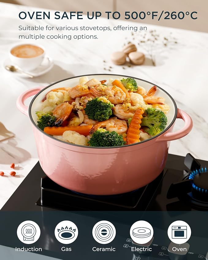Enameled Cast Iron Dutch Oven - 6QT Dutch Oven Pot - Heavy-Duty Non Stick - Image 5