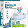 Commode Liners with Absorbent Pads- 50 Commode Bags+ 50 Commode Pads, Extra Thicken Commode Toilet Liners Universal Fit Bedside Commode, Portable Toilet, Chair Bucket, Bedpan