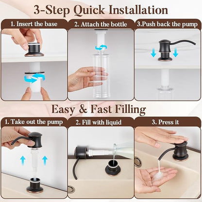 Built in Soap Dispenser for Kitchen Sink Countertop, Solid Brass Pump Head Long - Image 7