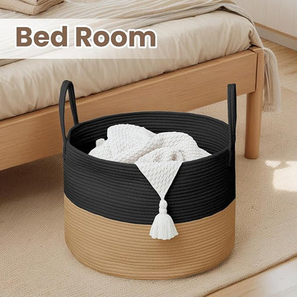 Woven Blanket Basket, 65L Large Rope Storage Bin - Image 6