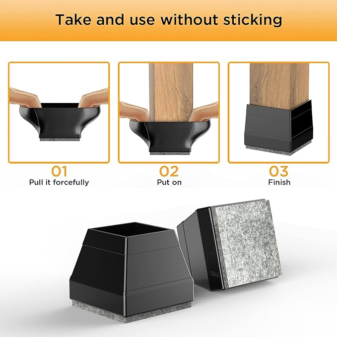 Square Chair Leg Protectors for Hardwood Floors, （Fit: 2.25" -2.75" Black）. - Image 4