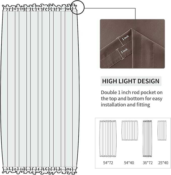 DWCN French Door Curtains – Rod Pocket Thermal Blackout Curtain for Doors with Glass Window, Kitchen and Patio Doors for Privacy, 36 X 72 Inches Long, 1 Curtain Panel with Tieback,Khaki