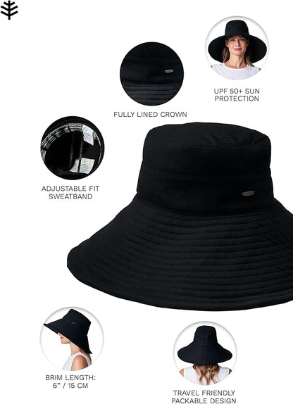 Coolibar UPF 50+ Women's Brittany Beach Hat - Sun Protective Black