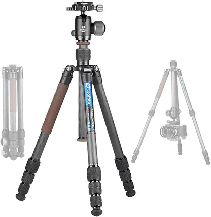 Carbon Fiber Lightweight Travel Tripod with 360° Ball Head, Removable Center Column, Folded Height 37cm, Weight 1.12kg, Maximum Load 8KG（LX-224CT+XB-32Q）