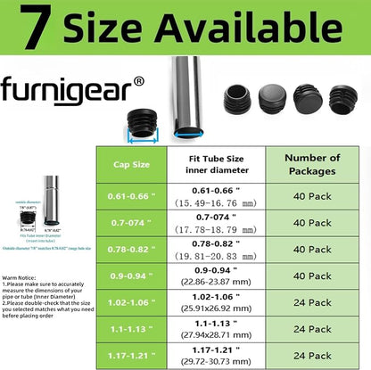 Furnigear Plastic Plugs Tubing End Caps Chair End Caps 7/8" Outside Bottom - Image 3