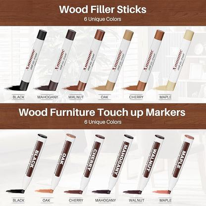 12 Colors Wood Filler Sticks Furniture Markers, Wood Floor Scratch Repair Kit - Image 2