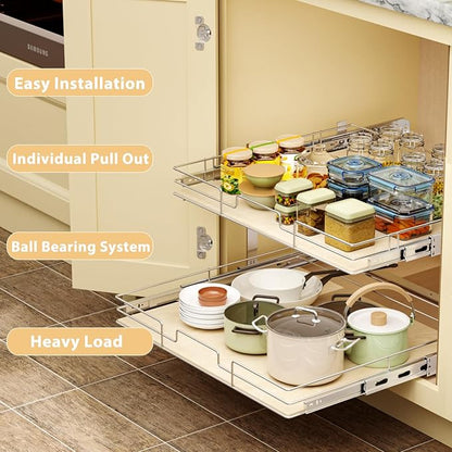 ROOMTEC 2 Tier Individual Pull Out Cabinet Organizer 25½"W x 21½"D, Slide Out - Image 5