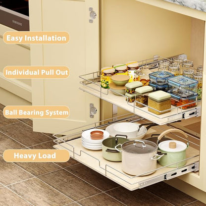 ROOMTEC 2 Tier Individual Pull Out Cabinet Organizer 22½"W x 21½"D, Slide Out - Image 5