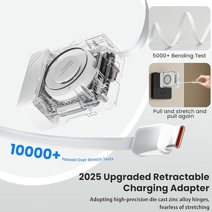 Nillkin FlexLine 65W for Retractable Wall Charger(GaN6), Dual-Port with 28.7in Retractable USB C Cable + 39.3in USB C Cable(Extra), iPhone Charger, MacBook, iPad, Samsung, Fast Charger - White