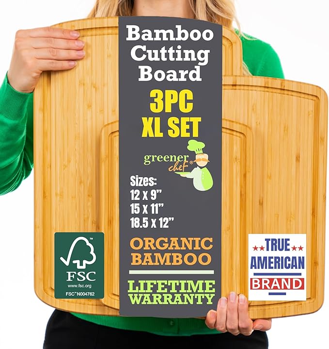 Wood Cutting Boards for Kitchen for Chopping Vegetables, Carving Meat, Slicing Bread and Serving Charcuterie for Meal Time Prep, Holiday Gatherings, and Hosting Parties - Ideal for Home Chefs