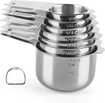 Stainless Steel Measuring Cups Set of 7, Stackable Measure Cups Kitchen Gadgets by BIDFUL