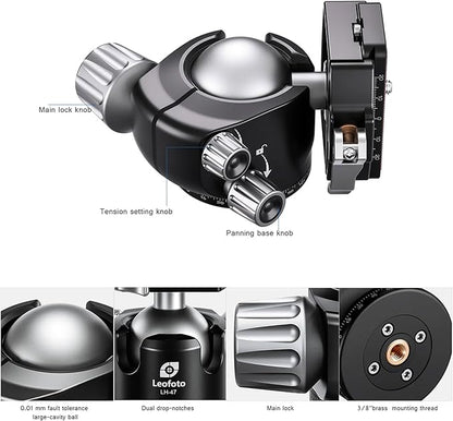 Leofoto Professional Camera Tripod, 62" Compact Carbon Fiber Tripod for DSLR Video Camcorder, 4 Leg Sections, 360° Ball Head, Max Load 25KG/55Lb (LS-364CX+LH-47LR)