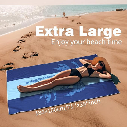 Large Beach Towel, 71" x 39" Oversized Lightweight Compact Quick Dry Sand Free Towel for Travel Swim Pool Yoga Gym Camping (Blue)