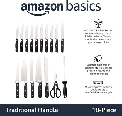 Amazon Basics 18-Piece Premium High-Carbon Stainless Steel Kitchen Knife Set - Image 2